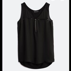 FORTUNE + IVY Lighton Zip Detail Black Mixed Material Sleeveless Blouse -Size XL